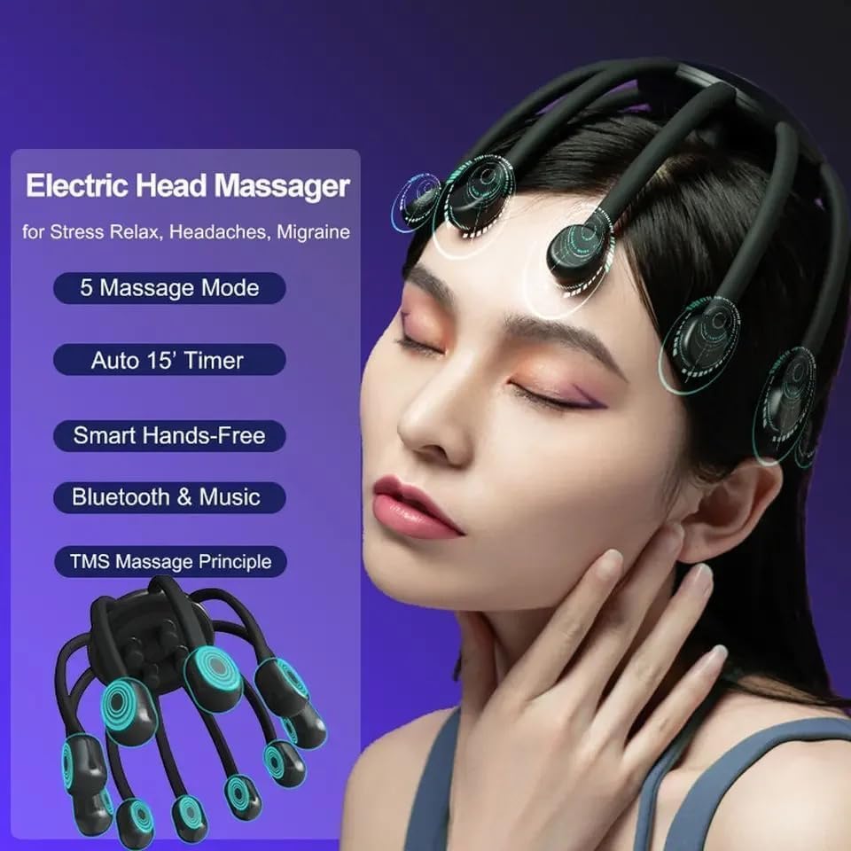 Head Massager Vibration Machine,Portable Automatic Electric Rechargeable Handfree Octopus Massage with 2 Vibration Mode for Relaxation Stress