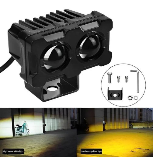 Bike Light Dual Lens Projector Driving LED Fog Work Light 4 Color Light Dolphin Projector Spotlight For Bike Car Jeeps White Yellow Mix